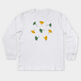 Ginkgo Biloba leaves offset - Green and Yellow Kids Long Sleeve T-Shirt